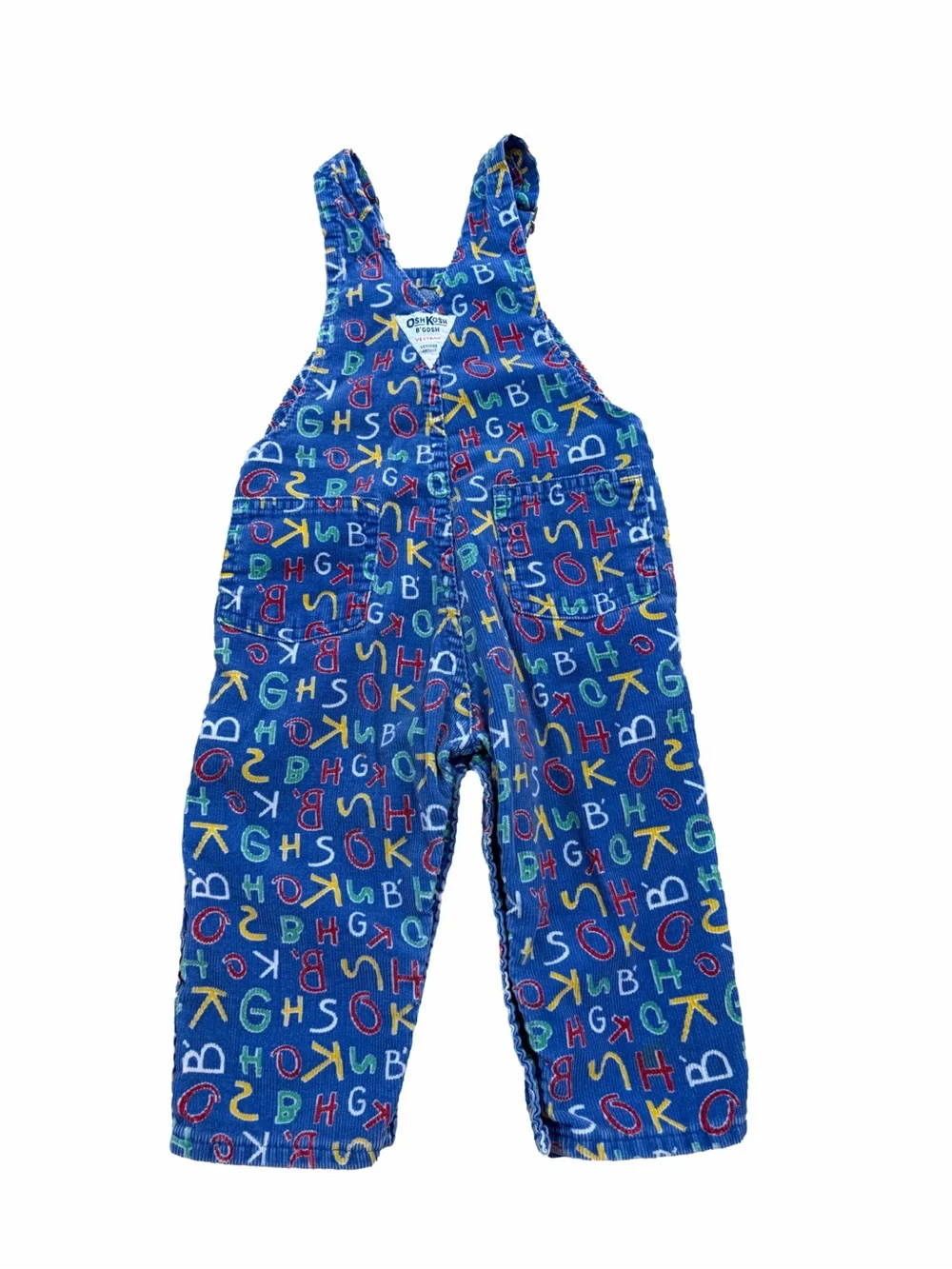 Vintage OshKosh Size 24 Months Vestbak Corduroy Letters Bib Overalls USA Made